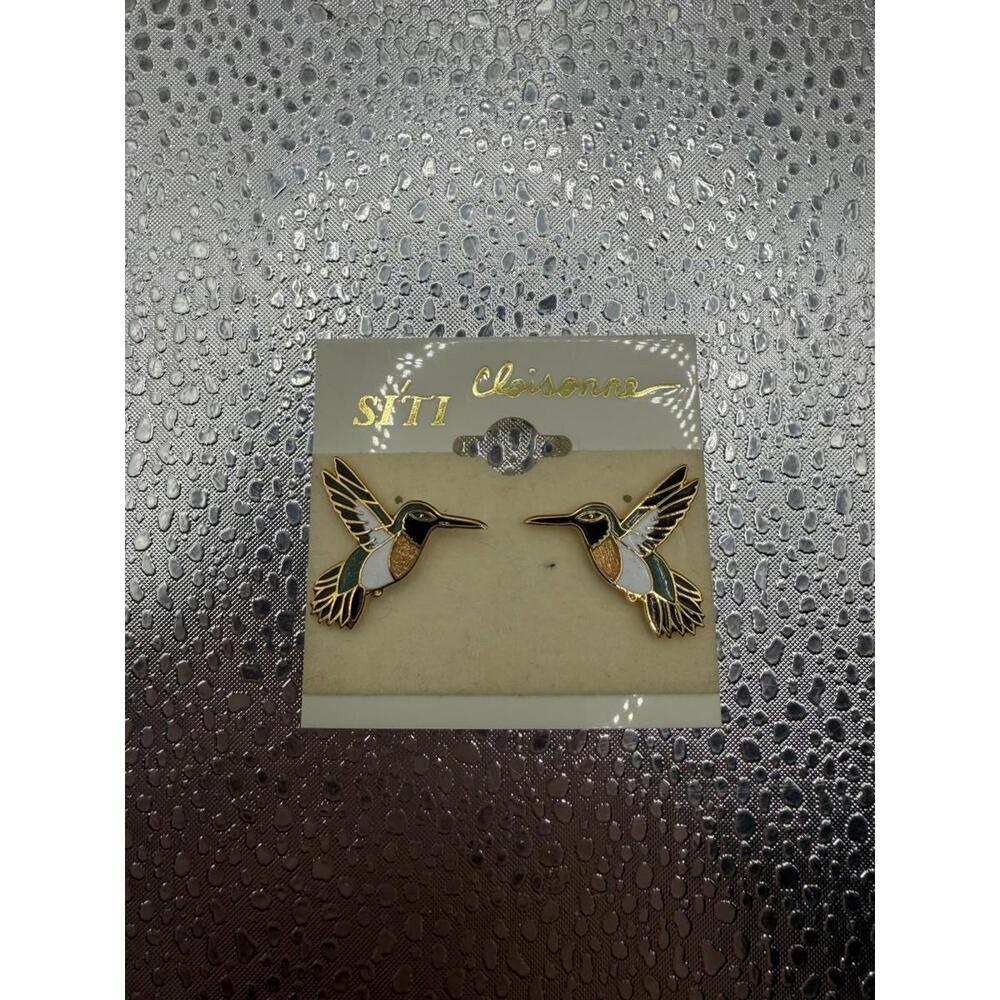 Vintage Siti Cloisonne Bird Shaped Earrings New